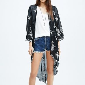 Urban Outfitters Black Mesh Embroidered Kimono